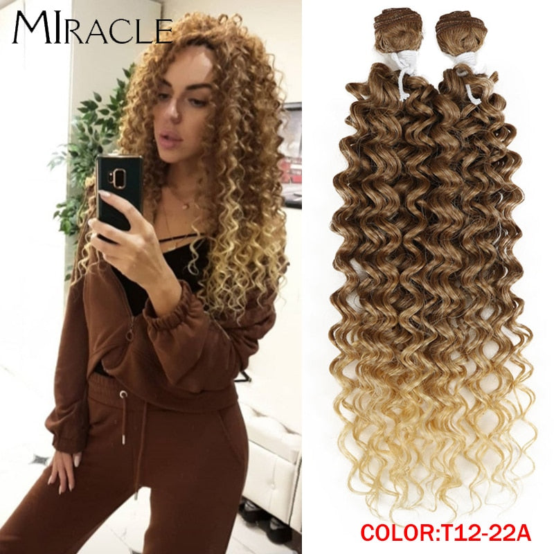 Afro Kinky Curly Hair Wave Synthetisches Haar Hitzebeständig Deep Wave Hair Bundles Extensions Braun 2Pcs / Lot 26Inch