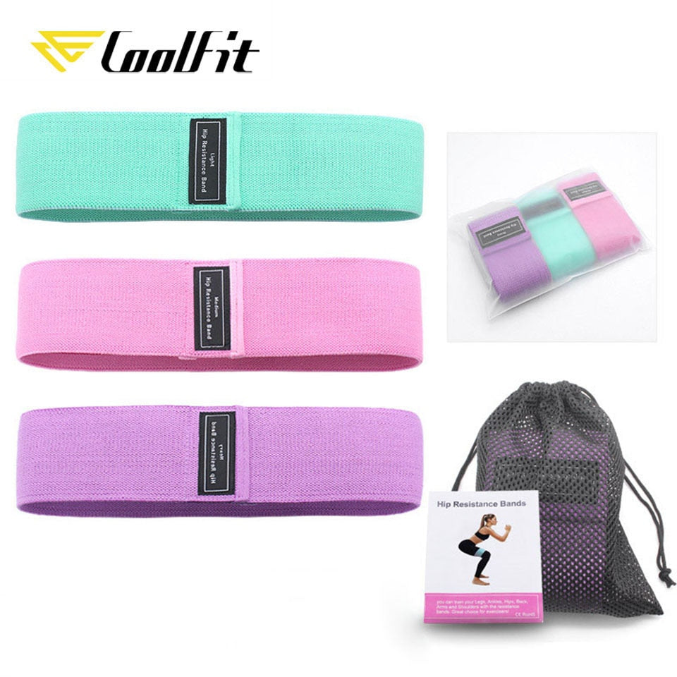 3 STÜCKE CoolFit Hüftband Yoga Widerstandsbänder, Fitnessbänder Set mit Anti Rutsch Rollen