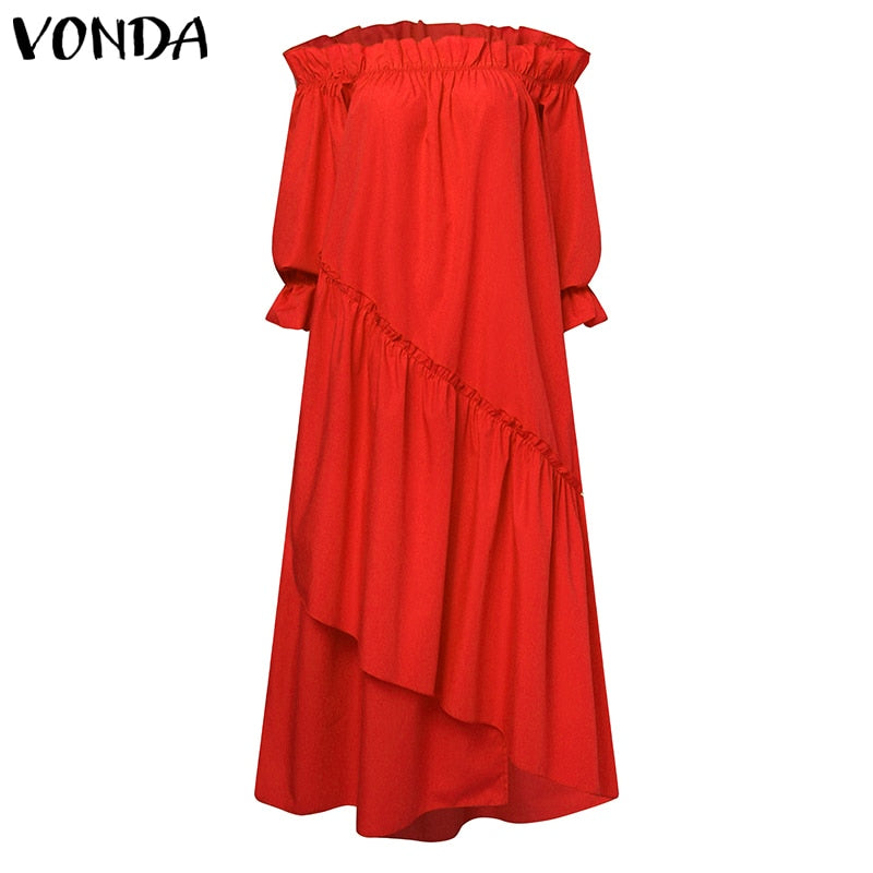 Holiday Langarm Sommerkleid mit unregelmäßigem Saum Bohemian Robe