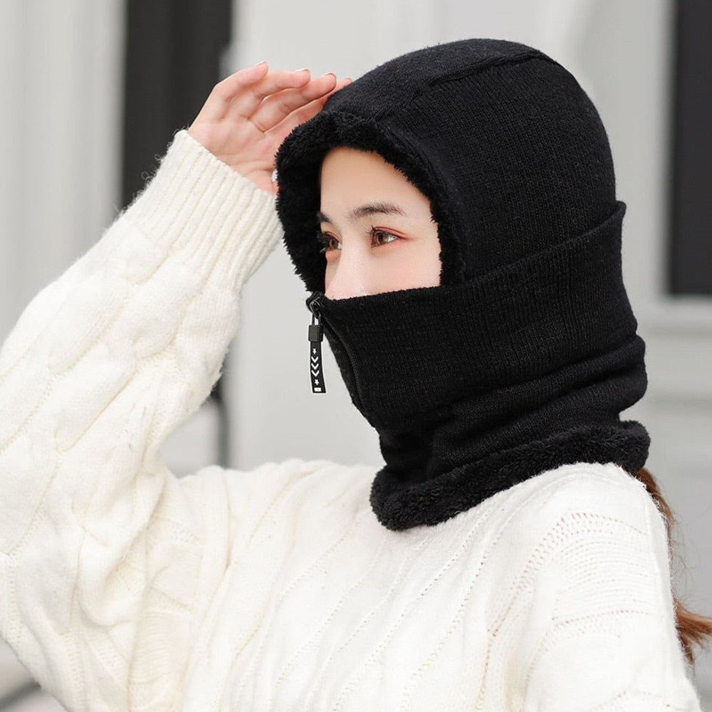 1pcs Frauen-Winter-Strickmütze, Pelz gefüttert warme Wintermützen für Frauen mit Reißverschluss