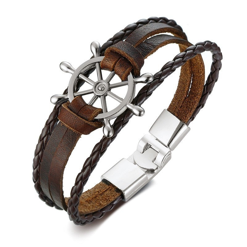 Ruder Charm Mehrschichtige Armbänder mit Leder SeilKette, Handgelenk Armreifen Schmuck