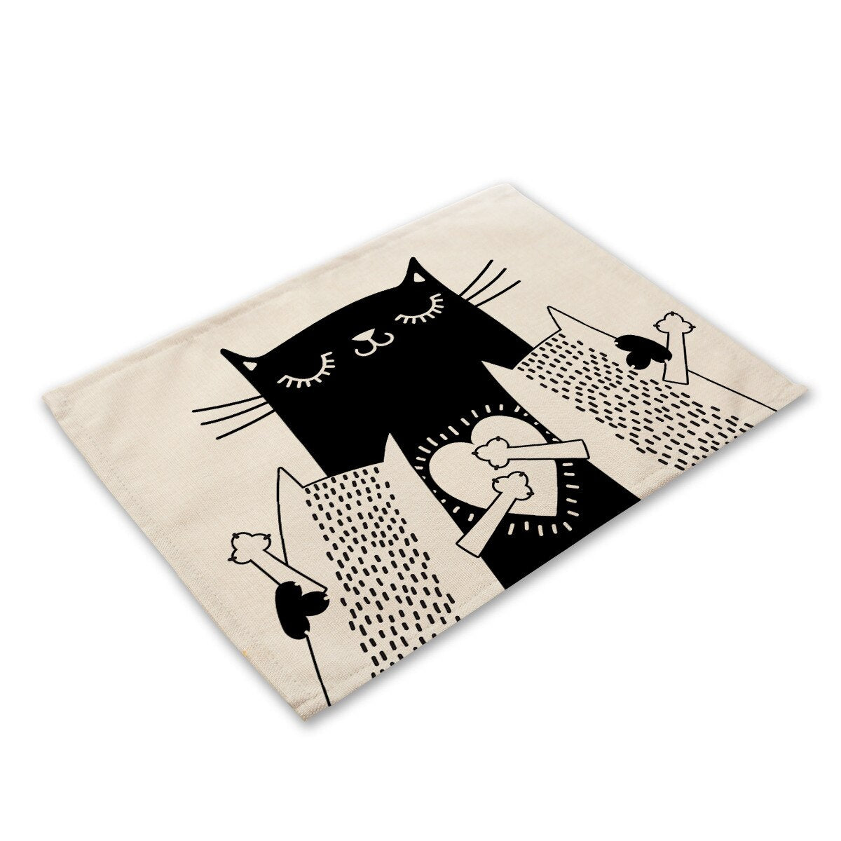 Leinen-Tischsets mit schwarz-weißem Katzendruck für Esstisch-Accessoires, Schüssel, Teller-Platzsets