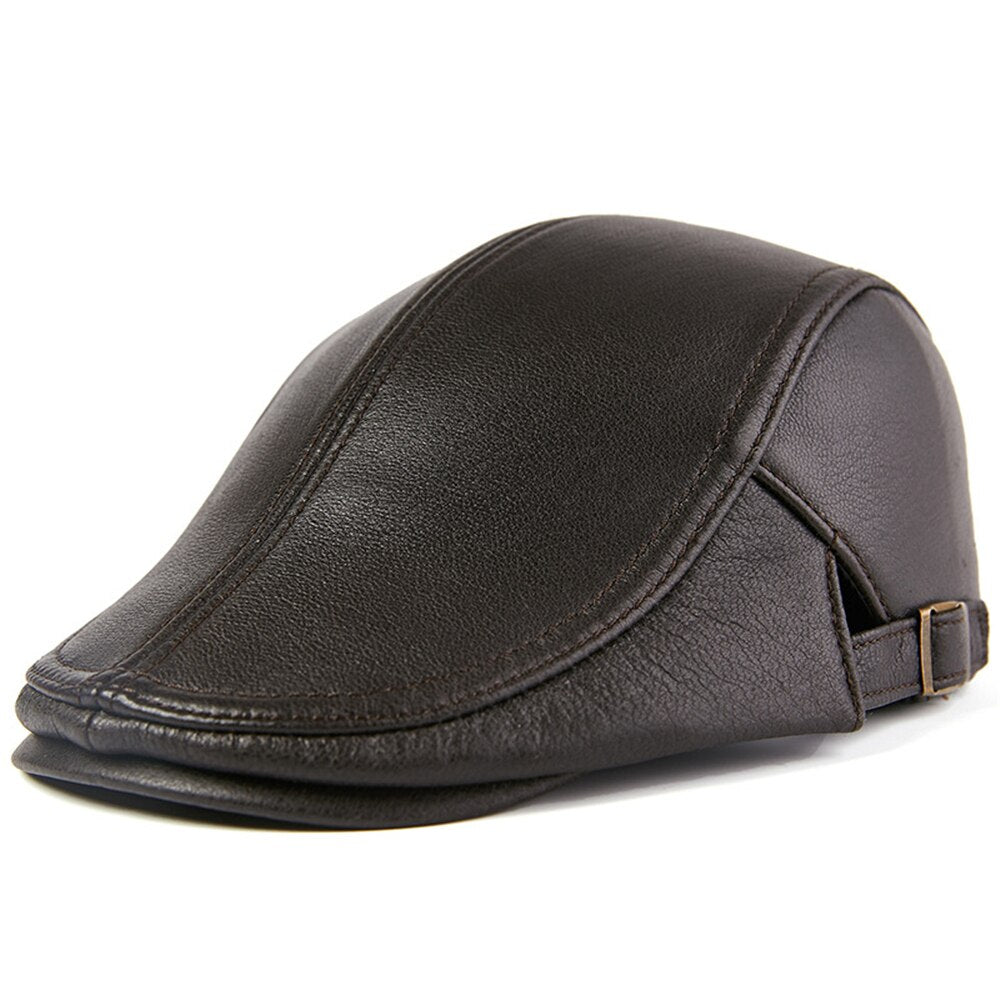 Herren Echtleder Baskenmütze, Herbst / Winter Männlich Braun Verstellbare Hochwertige Gatsby Baskenmütze Caps