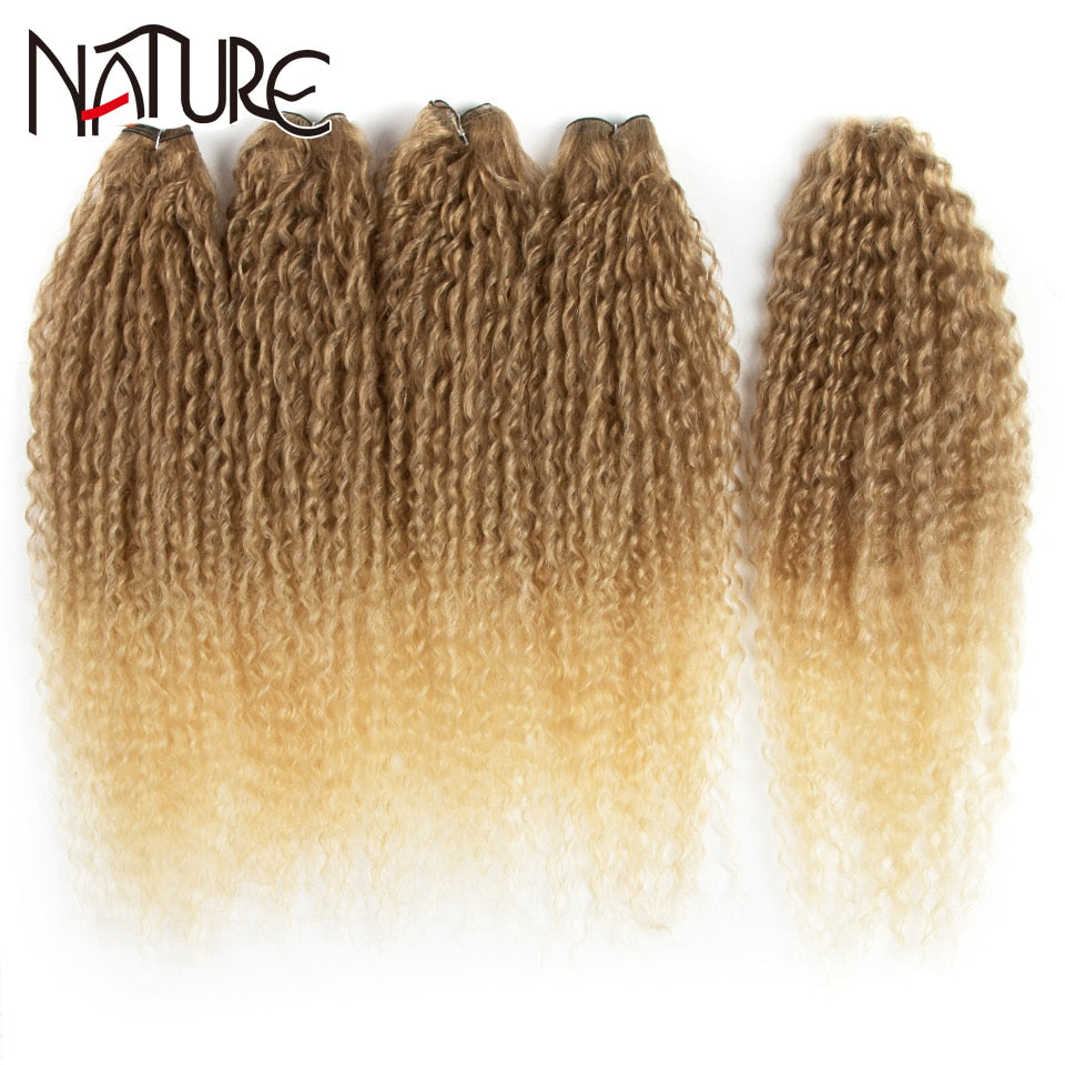 Synthetische Haarverlängerungen für Herbstfrauen Afro Curly Hair Bundles 24 Zoll, Ombre Blonde High Temperature Fiber Hair Weave Bundle
