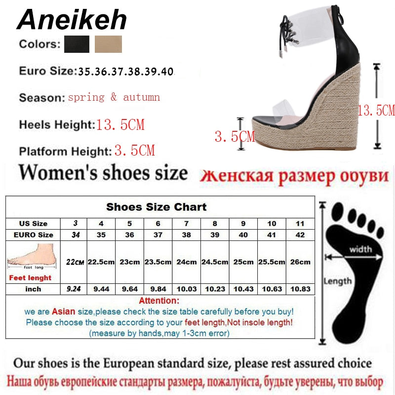 Aneikeh Fashion PVC Sandale, Transparent mit Lace-Up Butterfly-Knoten