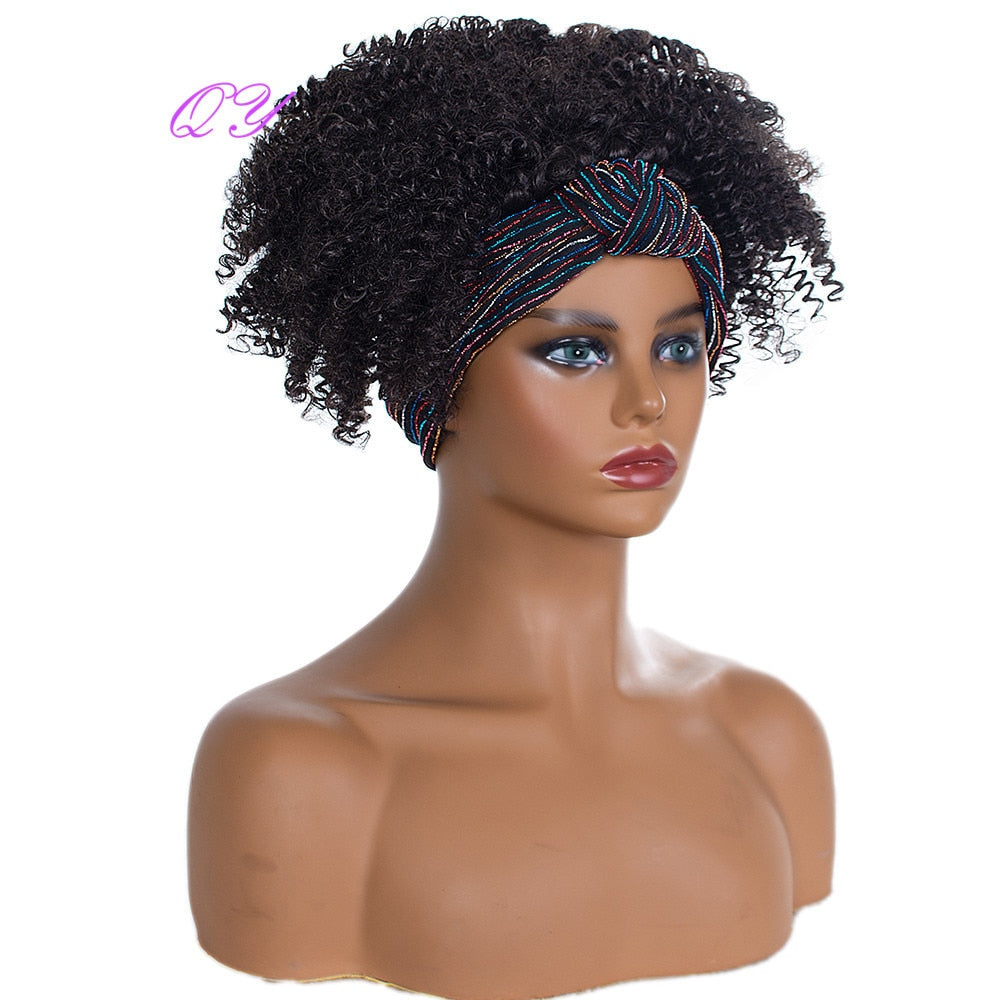 Hair Big Afro Kinky Curly Stirnband Perücken für Frauen Synthetisches Haar Perücken Turban Wrap Hair Style