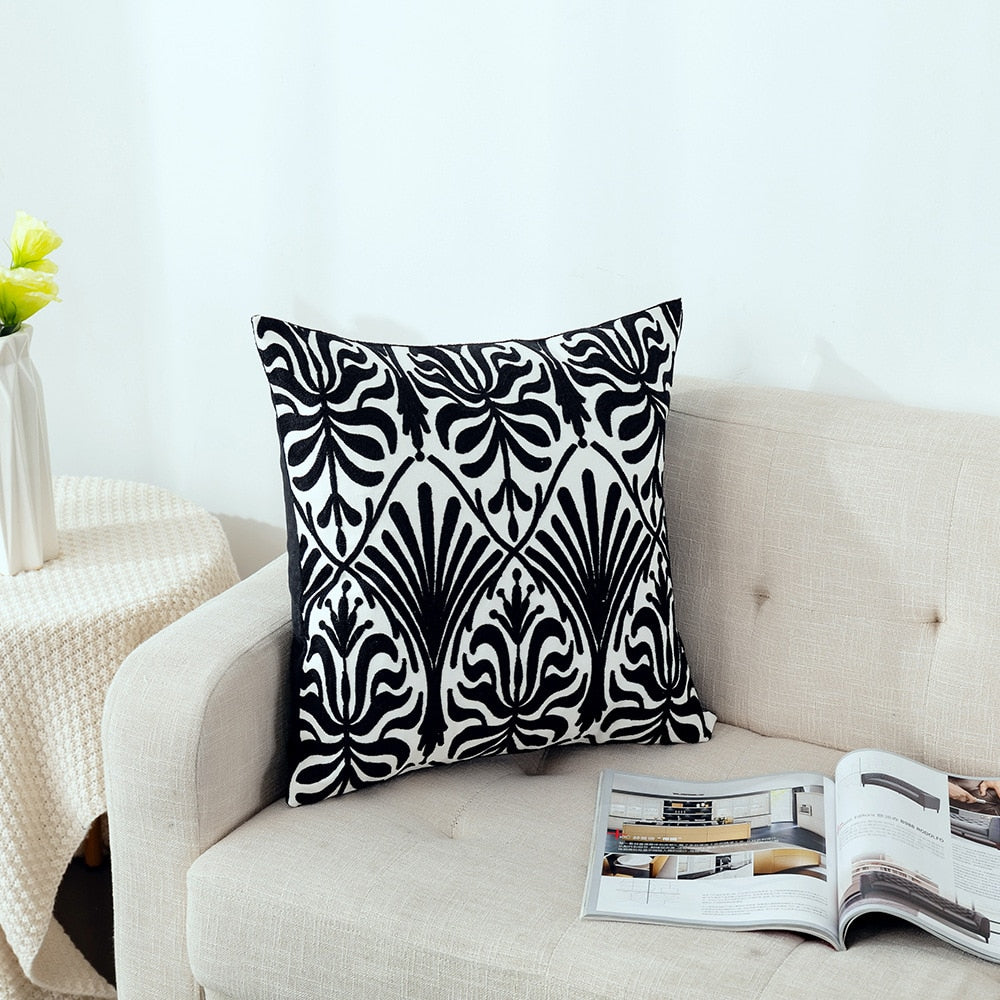 Kissenbezug mit niedlicher floraler geometrischer Stickerei, grün-gelber Kissenbezug für Sofa, Bett, schlichtes Zuhause, 45 x 45 cm