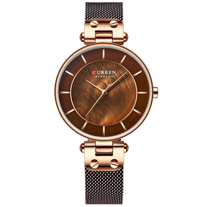 CURREN Mode Frauen Uhr für Damen, Quarzuhren Wasserdicht Stahl Mesh Weiblich Armbanduhr