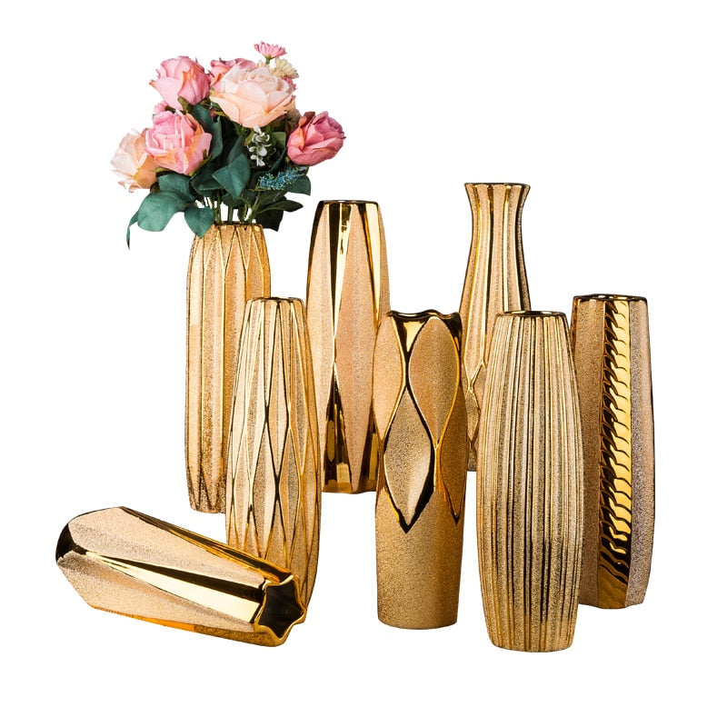 30CM Luxus Europa Gold Keramik Vase, Home Decor Kreatives Design Porzellan, Dekorative Blumenvase Für Hochzeitsdekoration