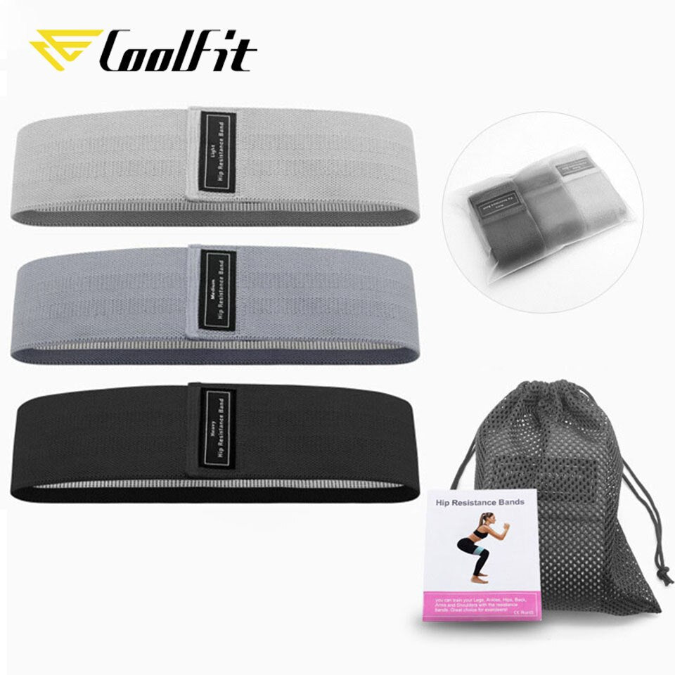 3 STÜCKE CoolFit Hüftband Yoga Widerstandsbänder, Fitnessbänder Set mit Anti Rutsch Rollen