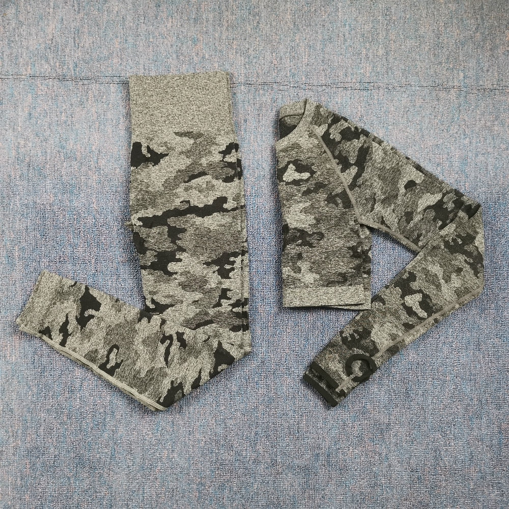 3 Teile / satz Damen Camouflage Yoga Set, Yoga-Leggings für Frauen, gestreifte Kompressionshose
