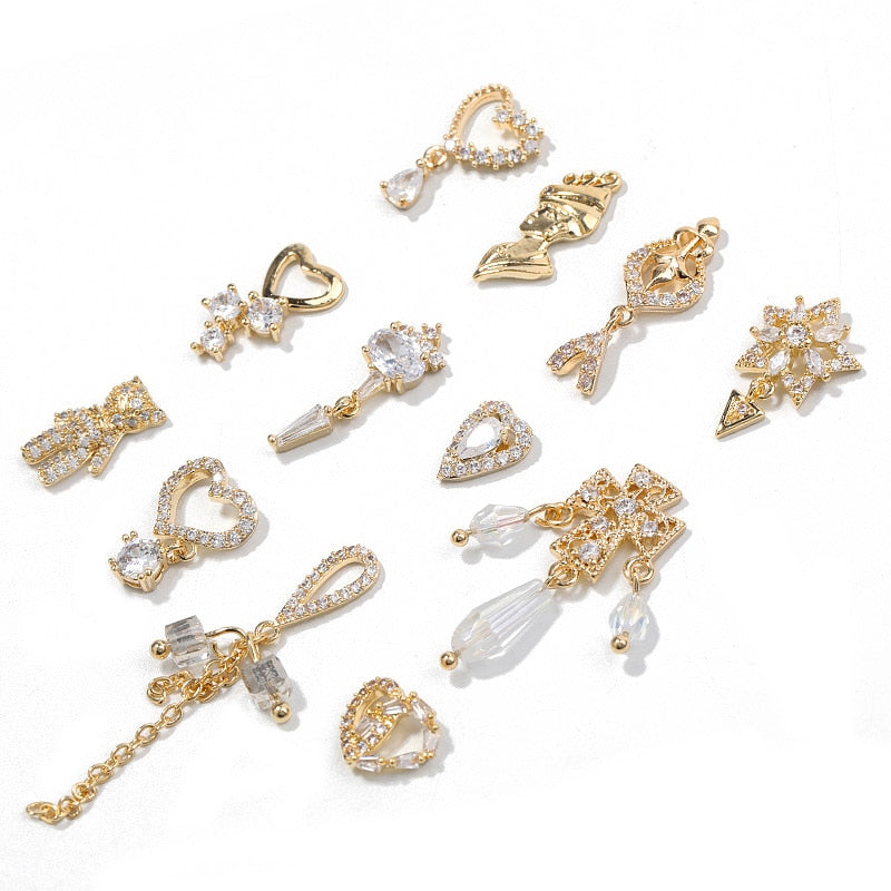 HNUIX 2Pieces 3D Metal Nail art Jewelry Japanese Nail Decorations Top Quality Crystal Manicure Zircon Diamond Charms Pendants