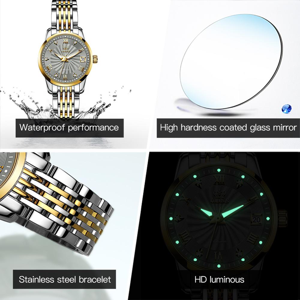 OLEVS Luxus Marke Ladides Automatische Mechanische Armbanduhr Wasserdicht, Edelstahl Einfache Uhr für Frauen
