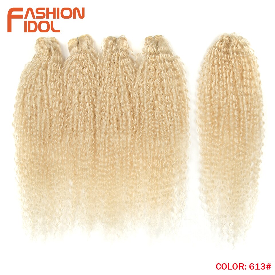 Synthetische Haarverlängerungen für Herbstfrauen Afro Curly Hair Bundles 24 Zoll, Ombre Blonde High Temperature Fiber Hair Weave Bundle