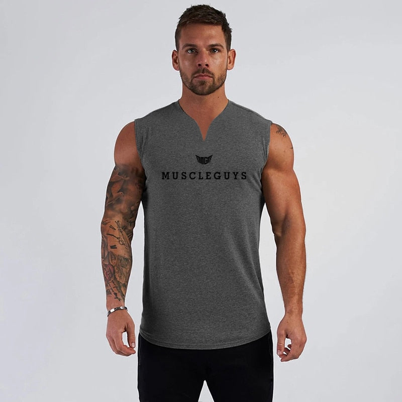 Kompression ärmelloses Herren Tanktop Trainingsweste mit V-Ausschnitt