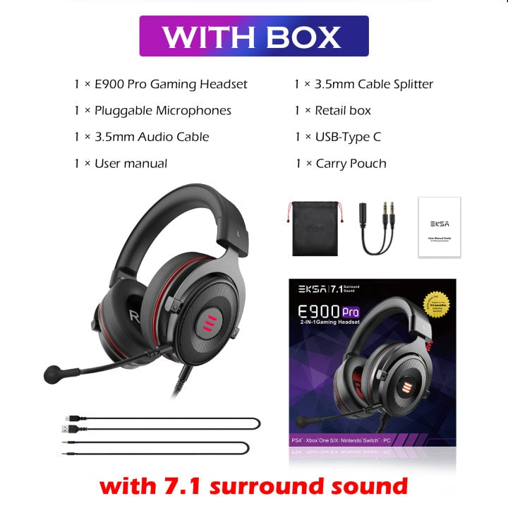 EKSA E900 Pro / E900 Headset Gamer Wired PC USB 3.5mm XBOX/ PS4 Kopfhörer mit Mikrofon 7.1 Surround Sound für Computer und Laptop
