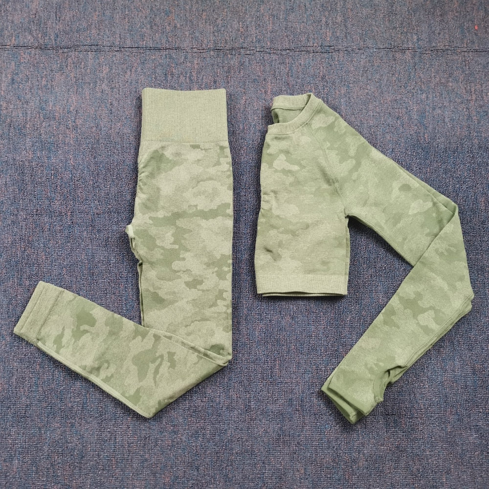 3 Teile / satz Damen Camouflage Yoga Set, Yoga-Leggings für Frauen, gestreifte Kompressionshose