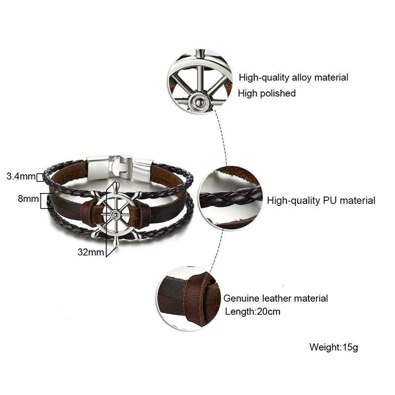 Ruder Charm Mehrschichtige Armbänder mit Leder SeilKette, Handgelenk Armreifen Schmuck