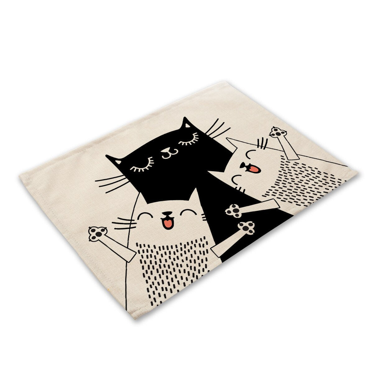 Leinen-Tischsets mit schwarz-weißem Katzendruck für Esstisch-Accessoires, Schüssel, Teller-Platzsets