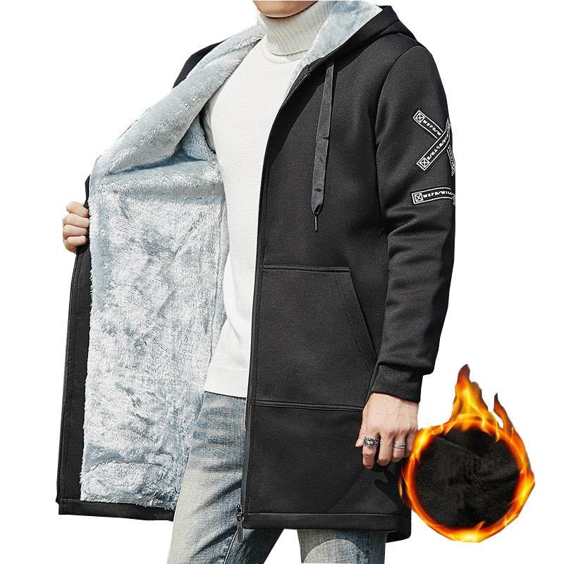 2023 Männer Winter Verdicken Fleece Jacke mit Kapuze