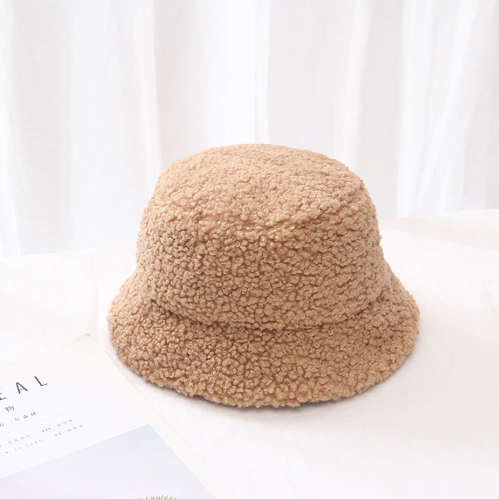 Winter Women Hats Teddy Velvet Warm Ear Protector Fisherman Hat Accessories vintage Lamb Velvet Cap Lovely Plush bucket hat