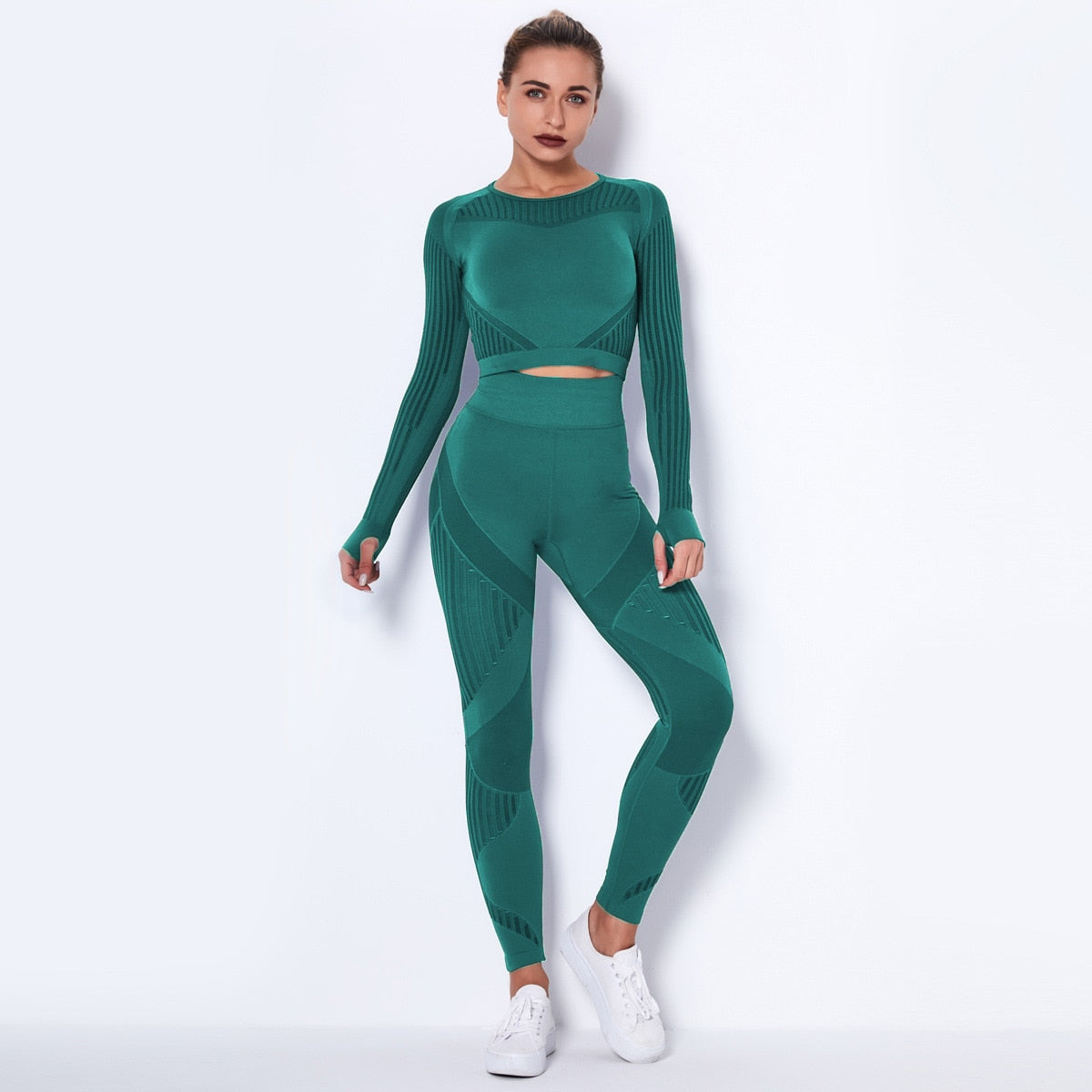 Workout-Sets für Frauen, 2-teiliges, nahtloses Yoga-Outfit, Trainingsanzug, hoch taillierte Leggings und Crop-Top-Fitness-Kleidungsset