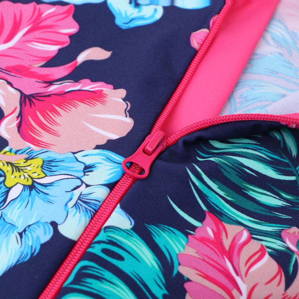Navy Floral Mädchen Bademode für Kinder, Langarm Einteiler Strand Badeanzug