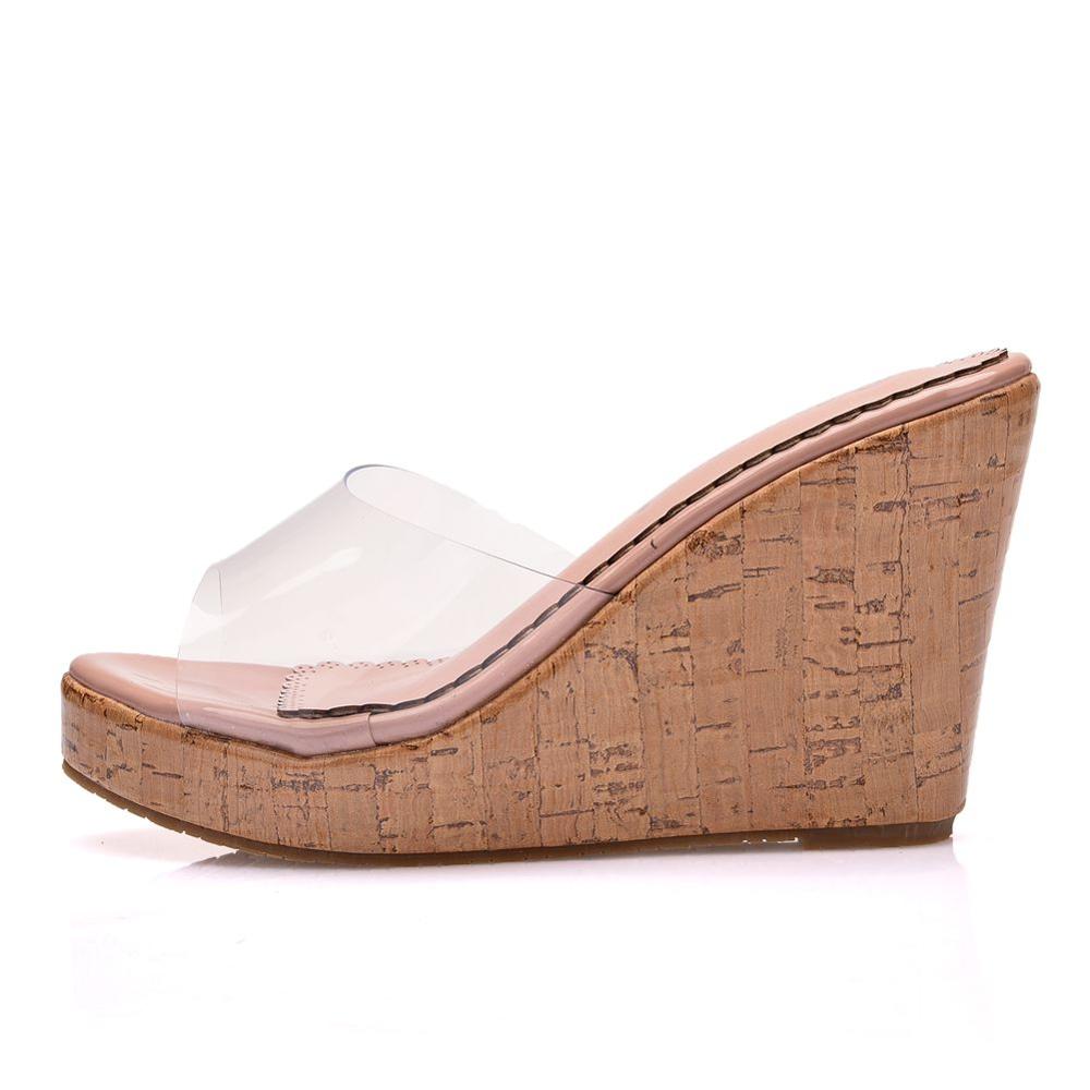 Crystal Queen Frauen Nude Casual Sandalen, Transparente High Heels Party Daily Pumps Schuhe