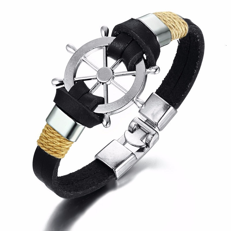 Ruder Charm Mehrschichtige Armbänder mit Leder SeilKette, Handgelenk Armreifen Schmuck