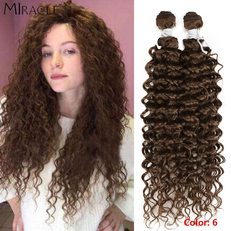 Afro Kinky Curly Hair Wave Synthetisches Haar Hitzebeständig Deep Wave Hair Bundles Extensions Braun 2Pcs / Lot 26Inch