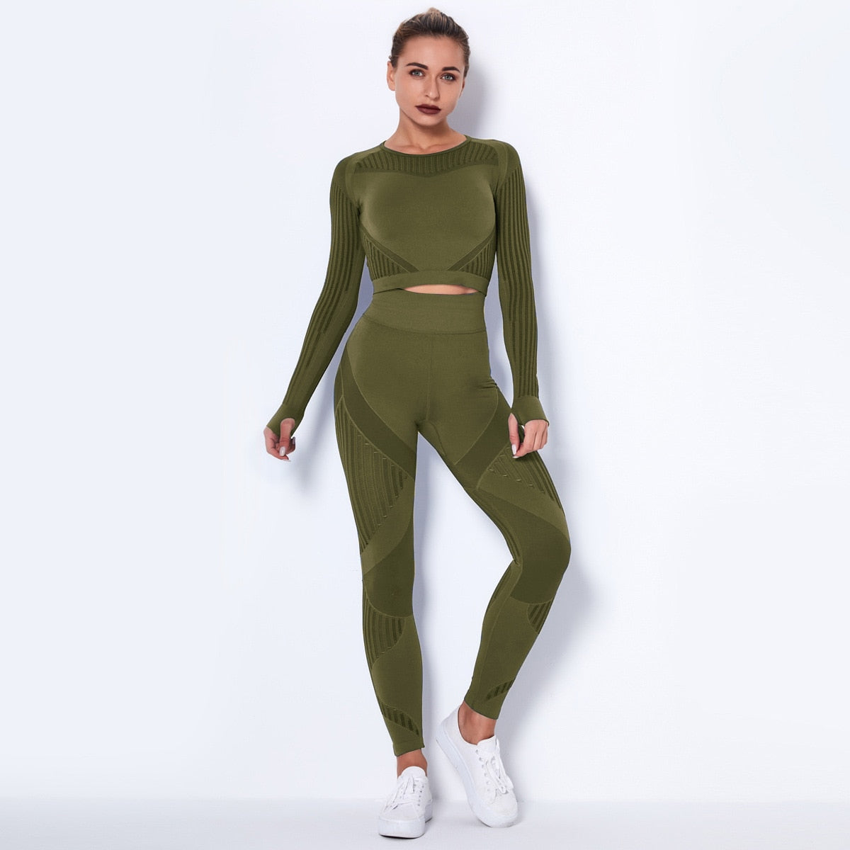 Workout-Sets für Frauen, 2-teiliges, nahtloses Yoga-Outfit, Trainingsanzug, hoch taillierte Leggings und Crop-Top-Fitness-Kleidungsset