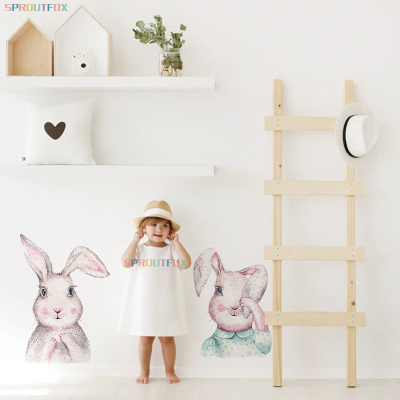 30*40cm Wandaufkleber Home Decor Wohnzimmer Zwei niedliche Kaninchen Abnehmbare Home Wohnzimmer Dekoration Wandbild Hase Aufkleber