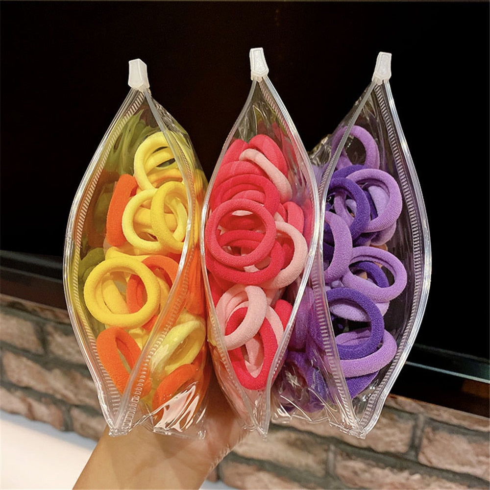 50Pcs/Set Frauen Mädchen 4cm / 2cm Bunte Nylon Elastische Haarbänder, Pferdeschwanz Halter, Gummibänder