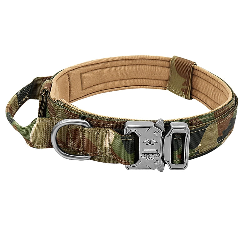Hundehalsband mit Hundemarke Nylon, verstellbar, militärisch, taktisch, großes Hundehalsband mit Griff, Training, Laufen, Hundehalsband, personalisierbar