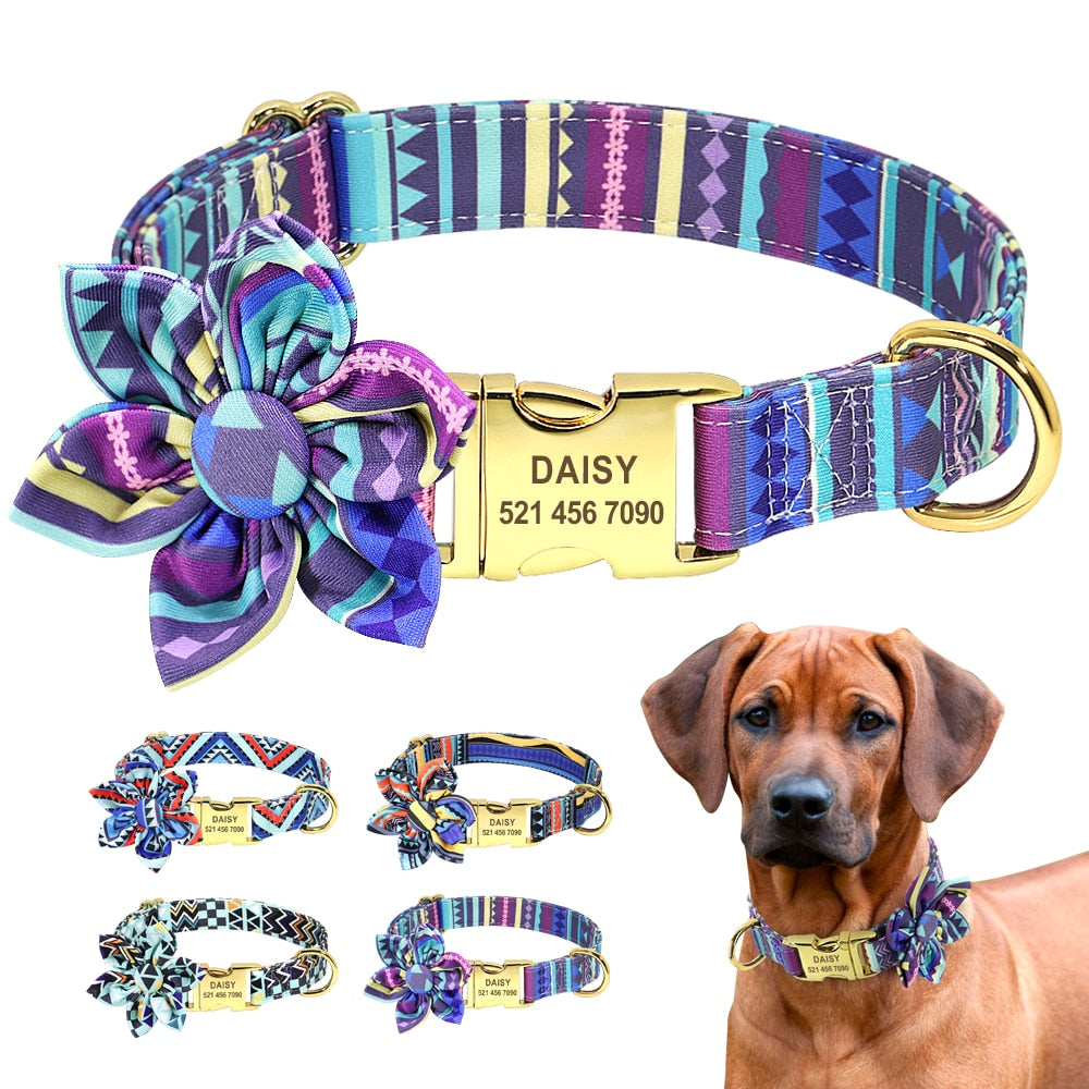 Bohemia Custom Hundehalsband Leine Nylon Blumen bedrucktes Haustier Hundehalsband Leine Personalisiertes Welpenhalsband für kleine mittelgroße Hunde