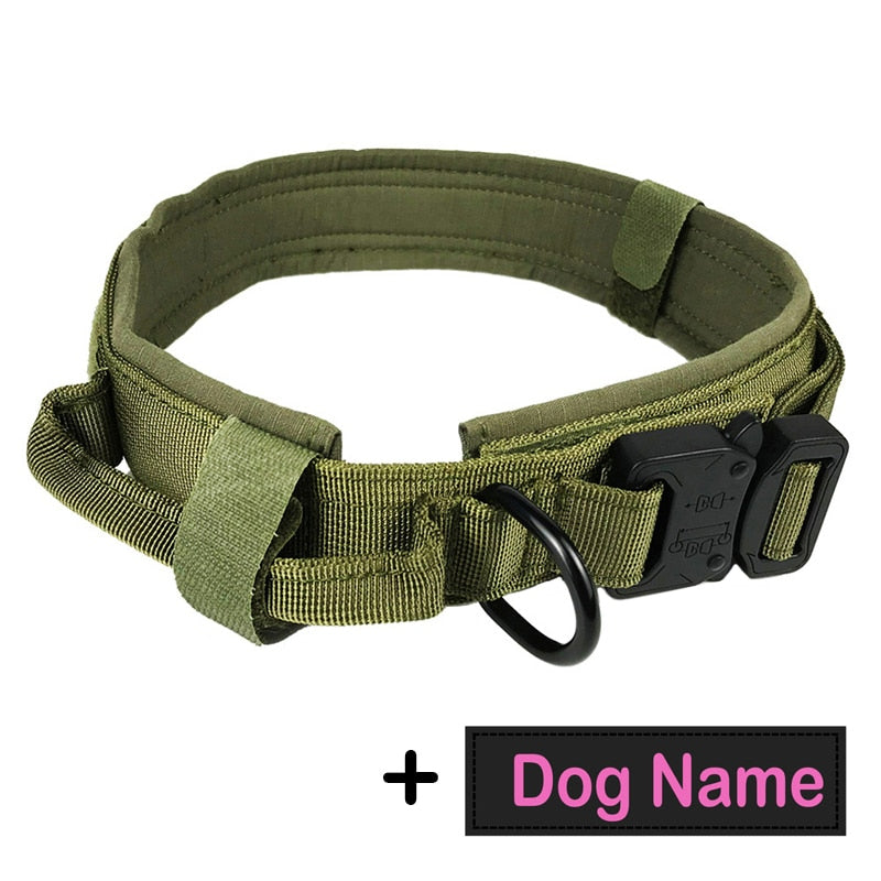 Hundehalsband mit Hundemarke Nylon, verstellbar, militärisch, taktisch, großes Hundehalsband mit Griff, Training, Laufen, Hundehalsband, personalisierbar