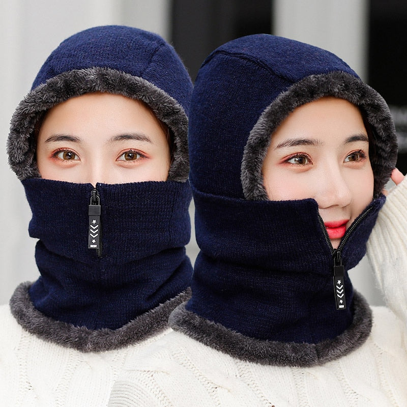 1pcs Frauen-Winter-Strickmütze, Pelz gefüttert warme Wintermützen für Frauen mit Reißverschluss