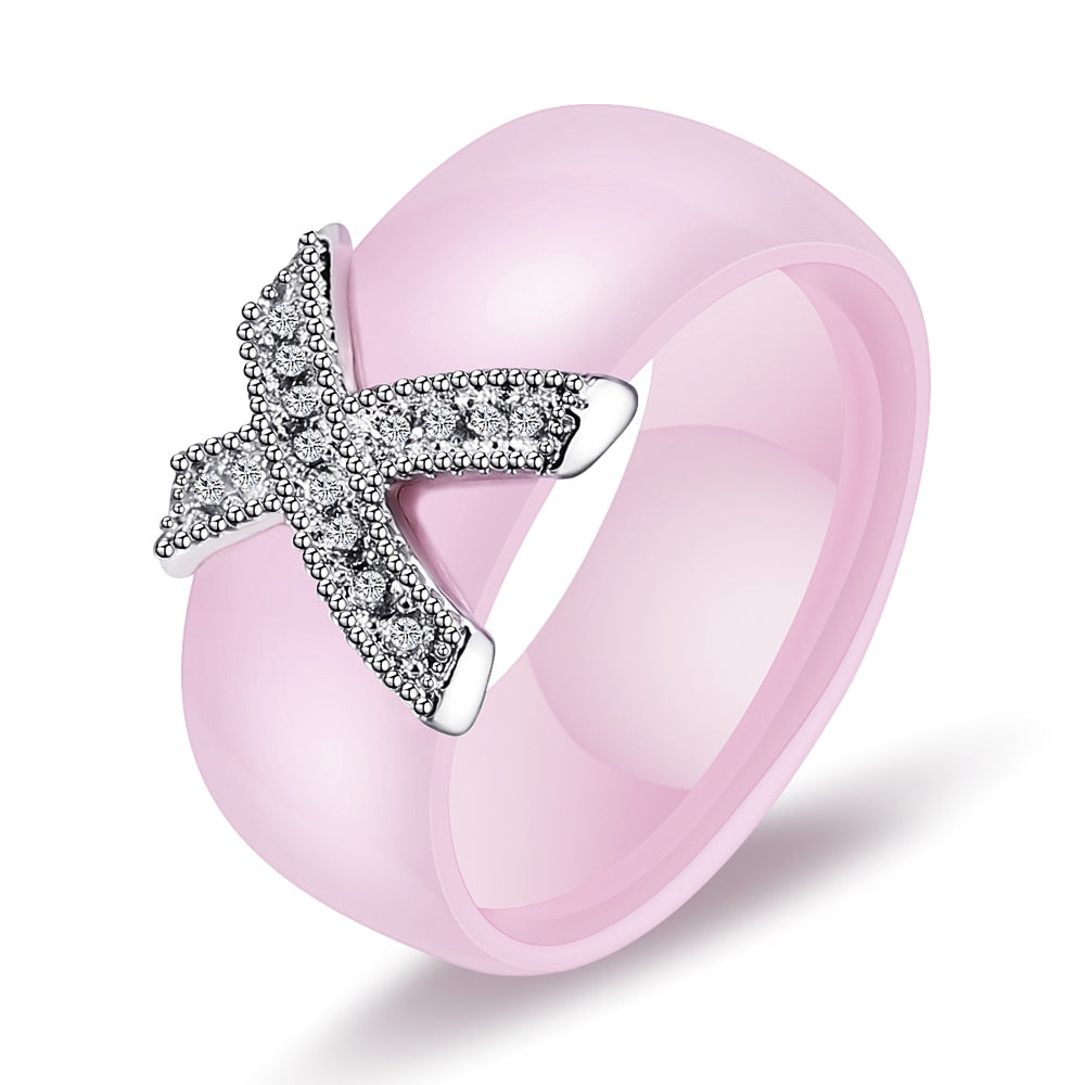 6mm Weiß Schwarz Keramik Ringe Plus Cubic Zirkonia für Frauen, Gold Farbe Edelstahl, Frauen Hochzeit Ring Verlobungsschmuck