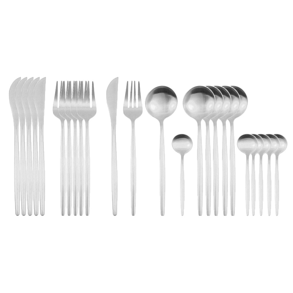 24-teiliges Geschirr-Set aus mattem Gold, Edelstahl 18/10, Messer, Gabel und Löffel Set