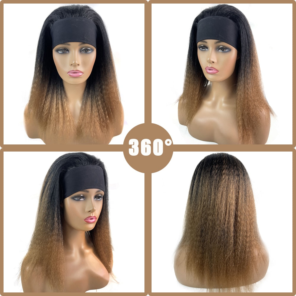 African Straight Headband Wigs Natural Black Medium Length Hairstyle Women's Wig Afro Kinky Free Part Daily Wear Ladies Hair