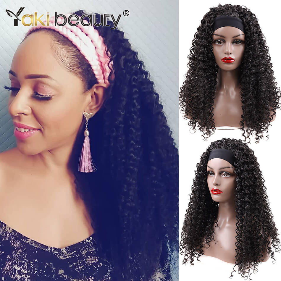 28 Zoll lange Afro Kinky Curly Stirnband Perücken, Synthetische Eis Stirnband Perücke für schwarze Frauen