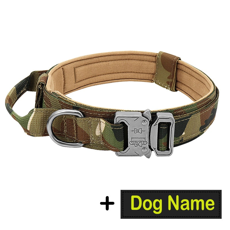 Hundehalsband mit Hundemarke Nylon, verstellbar, militärisch, taktisch, großes Hundehalsband mit Griff, Training, Laufen, Hundehalsband, personalisierbar