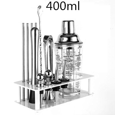Cocktail-Shaker-Bar-Set Kunststoff- und Holzhalter, Edelstahl verkupferter Cocktail-Shaker