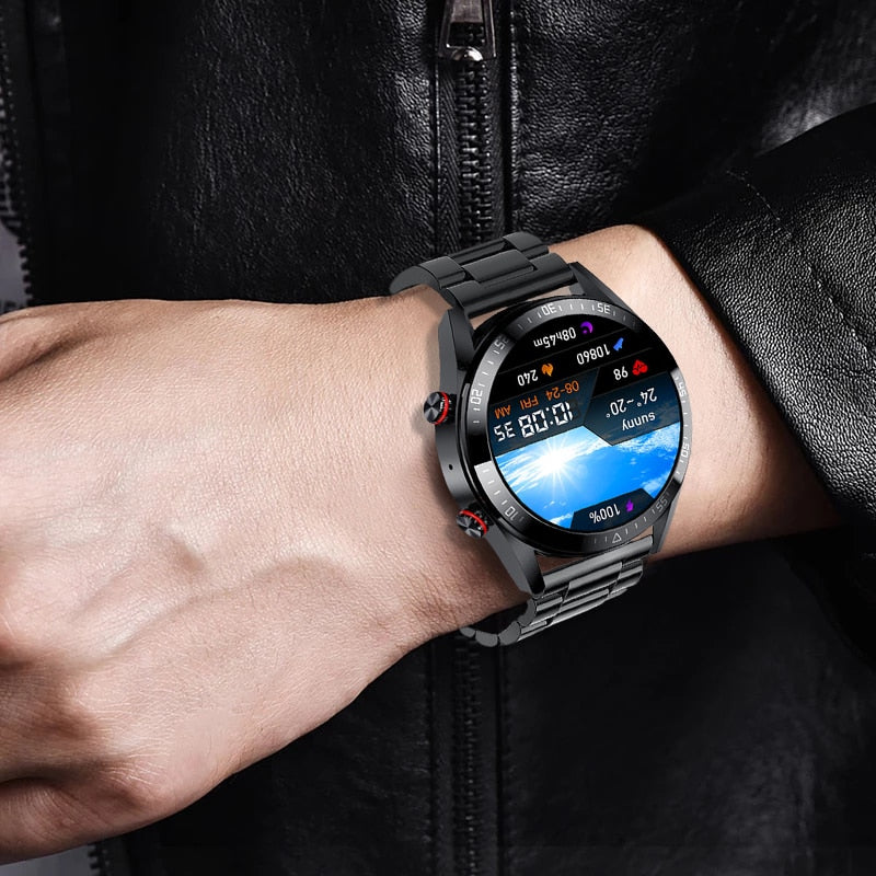 2022 neue 454 * 454-Bildschirm-Smartwatch zeigt immer die Uhrzeit an Bluetooth-Anruf, Lokale Musik-Smartwatch für Herren, Android-TWS-Kopfhörer