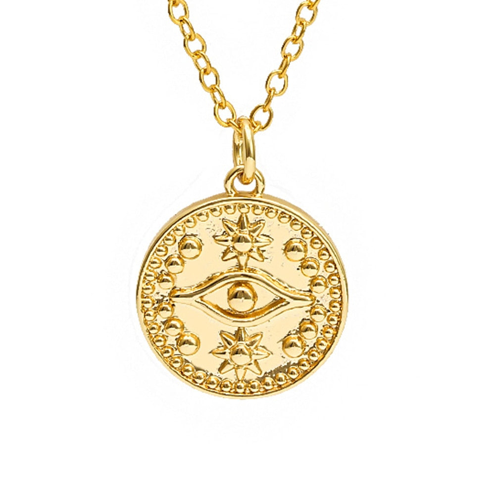 Lucky Eye Eulenherz Fatima Handpantoffeln Türkischer Böser Blick Anhänger Halskette Kupfer Goldfarbe, Langkettige Halskette für Frauen BE132