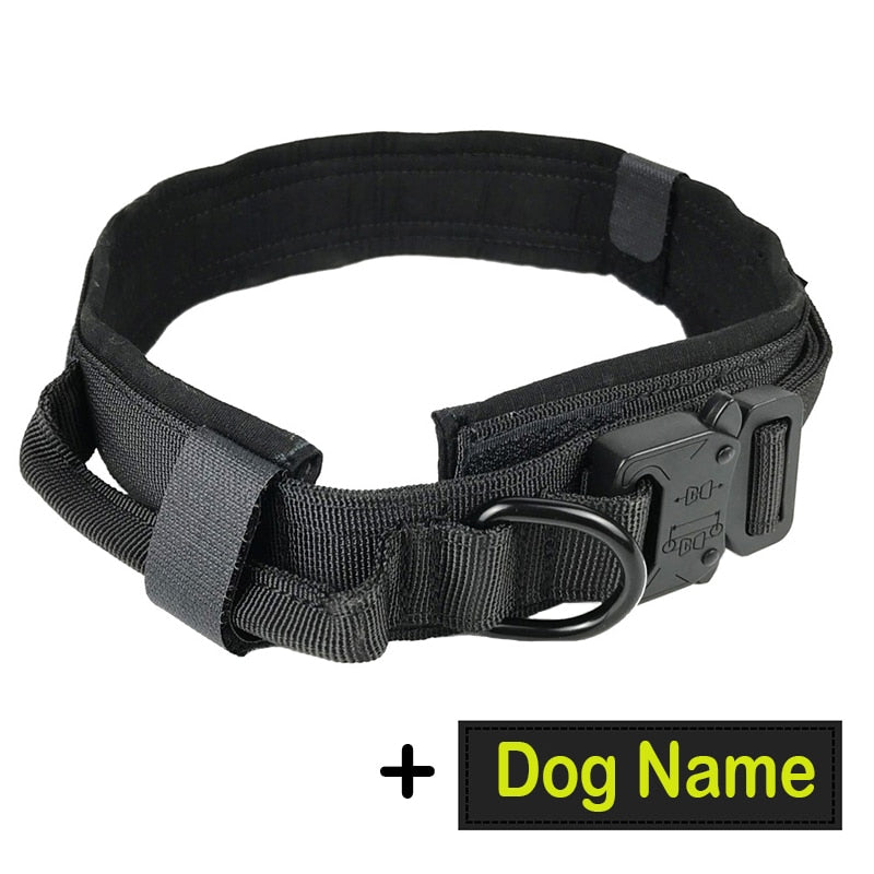 Hundehalsband mit Hundemarke Nylon, verstellbar, militärisch, taktisch, großes Hundehalsband mit Griff, Training, Laufen, Hundehalsband, personalisierbar