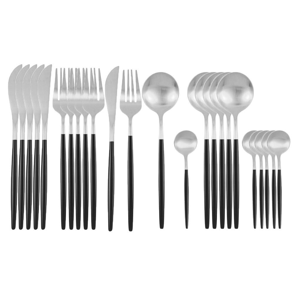 24-teiliges Geschirr-Set aus mattem Gold, Edelstahl 18/10, Messer, Gabel und Löffel Set