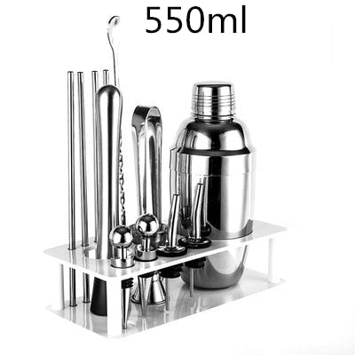 Cocktail-Shaker-Bar-Set Kunststoff- und Holzhalter, Edelstahl verkupferter Cocktail-Shaker