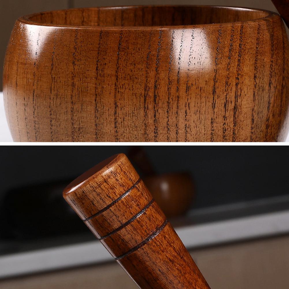 Gestampfter Knoblauchglas-Mörser, alte Mode-Holzmühle, rund, glatt, handpoliert, Stößel-Set zum Mahlen von Kräutern, Gewürzen, Körnern, Pfeffer