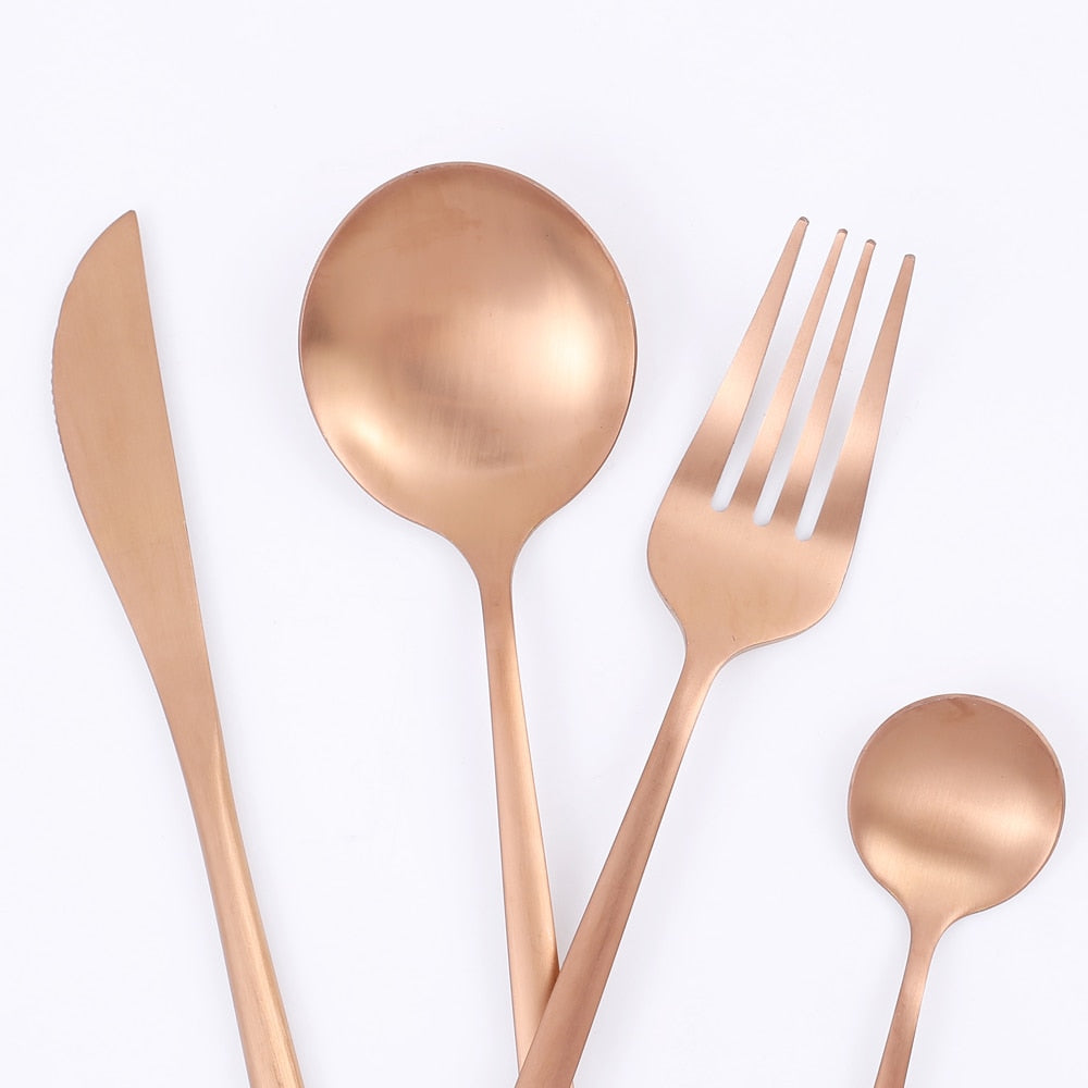 24-teiliges Geschirr-Set aus mattem Gold, Edelstahl 18/10, Messer, Gabel und Löffel Set